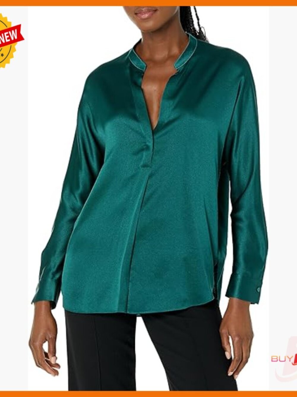 Silk Satin Blouse Long Sleeve Button Cuffs Classic Fit